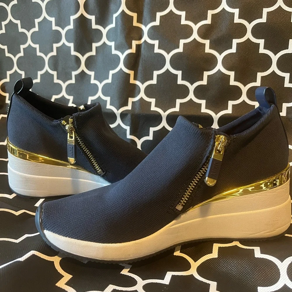 DKNY Women's Navy and Gold Slip-On Sneakers - Picture 1 of 5